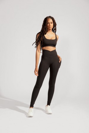 POPFLEX Crisscross Hourglass® Leggings with Pockets (Soft Touch) Černé | BNCF53761