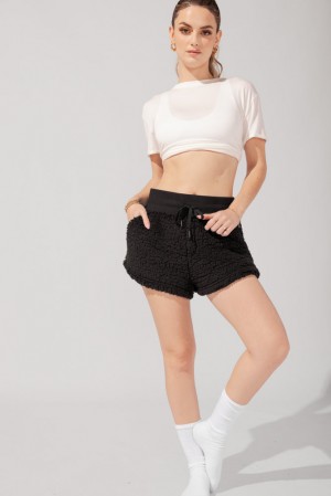 POPFLEX Faux Sherpa Krátké with Pockets Černé | WNJD02931
