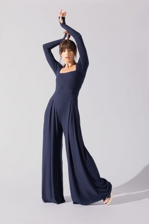 POPFLEX Go With The Flow Long Sleeve Jumpsuit Tmavě Blankyt | DRME07463