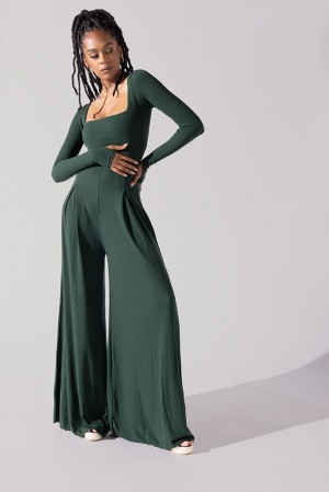 POPFLEX Go With The Flow Long Sleeve Jumpsuit Pine | LVYJ27543
