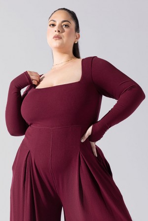 POPFLEX Go With The Flow Long Sleeve Jumpsuit Garnet | LVSY67839