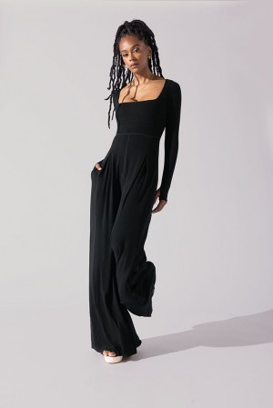 POPFLEX Go With The Flow Long Sleeve Jumpsuit Černé | YNHB52741