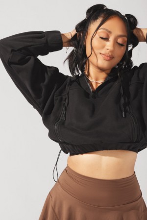 POPFLEX Half Zip Warm Up Hoodie Černé | TKCA56372
