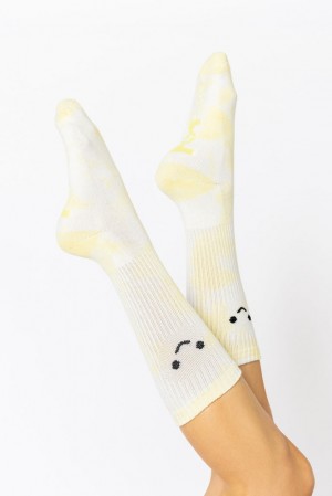 POPFLEX Happy Face Mid-Calf Gym Socks Žluté | AYEO47068