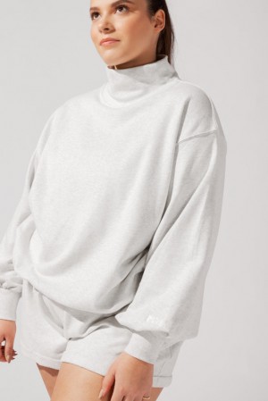 POPFLEX Ooey Gooey Mockneck Sweatshirt with Pockets Světle Šedé | PFMI75216