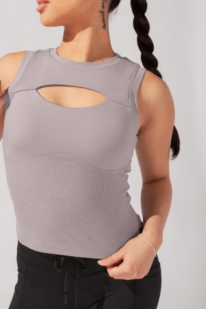 POPFLEX Peekaboo Crew Tank Smoky Taupe | KGNT73801