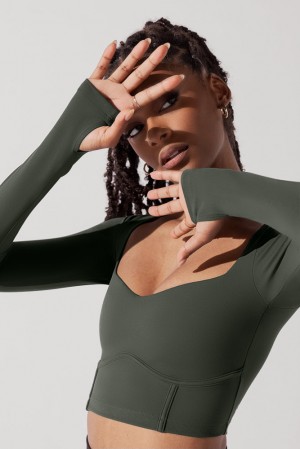 POPFLEX Sweetheart Long Sleeve Crop Top Forestwood | CAZJ86571