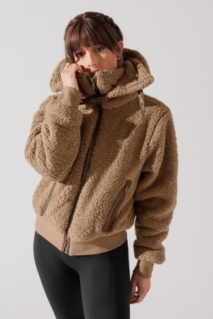 POPFLEX The Kinsley Bomber Jacket in Faux Sherpa Hnědé | JDPQ60249