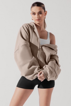 POPFLEX Zip Cloud Hoodie Taupe | OHRZ40289