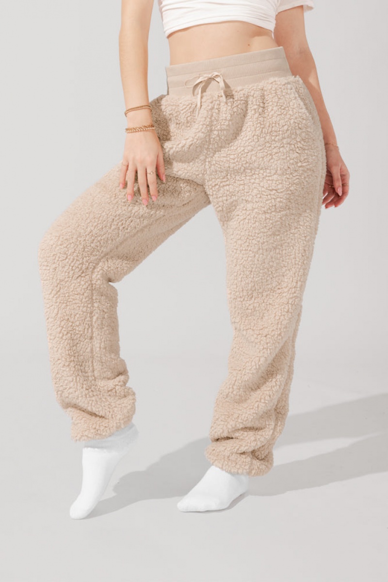 POPFLEX Blanket Pants in Faux Sherpa Taupe | DWLU64852