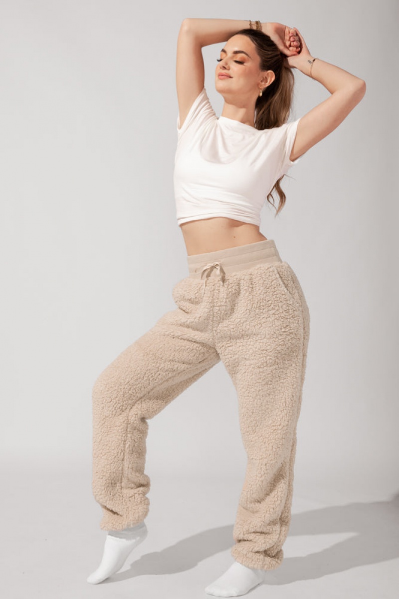 POPFLEX Blanket Pants in Faux Sherpa Taupe | DWLU64852