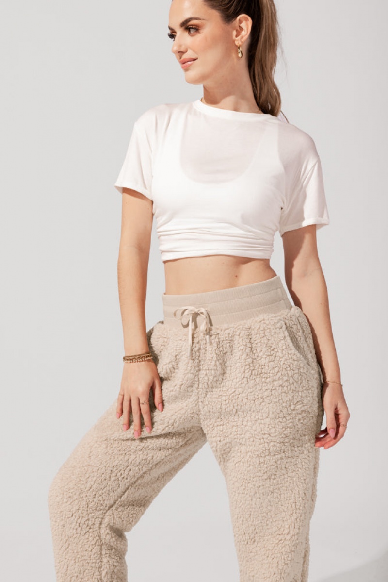 POPFLEX Blanket Pants in Faux Sherpa Taupe | DWLU64852