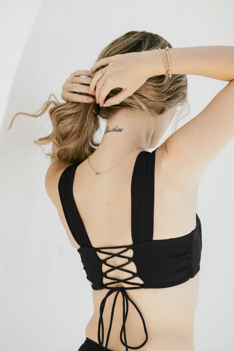 POPFLEX Boardwalk Bombshell Bikiny Top Černé | HYOB42598