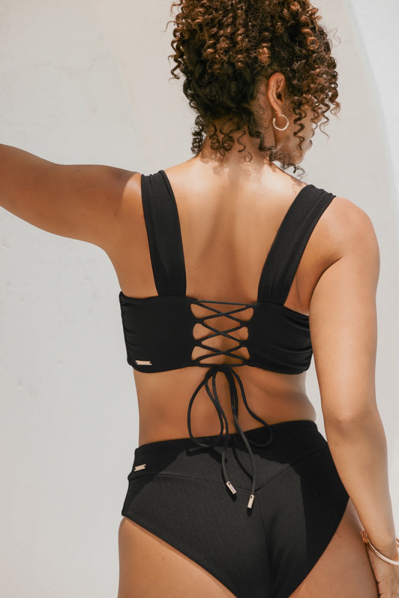 POPFLEX Boardwalk Bombshell Bikiny Top Černé | HYOB42598