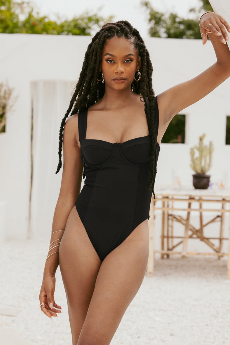 POPFLEX Boardwalk Bombshell One Piece Černé | NEQJ54093