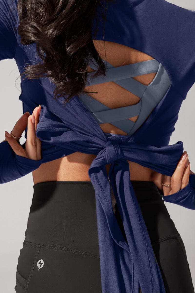 POPFLEX Bow Back Long Sleeve Tmavě Tmavě Blankyt | YFUW90437
