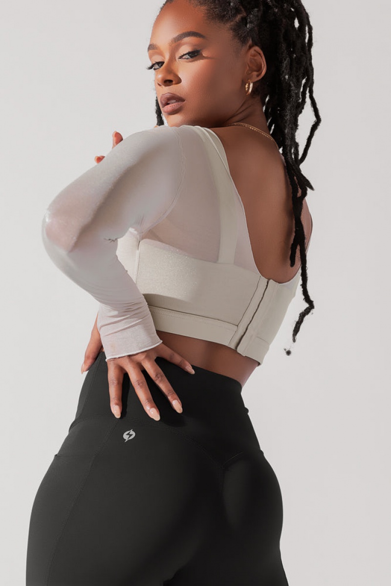 POPFLEX Coquette Long Sleeve Mesh Bra Šedé | BAVR48395