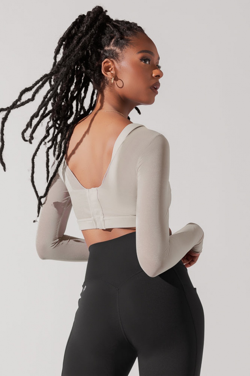 POPFLEX Coquette Long Sleeve Mesh Bra Šedé | BAVR48395