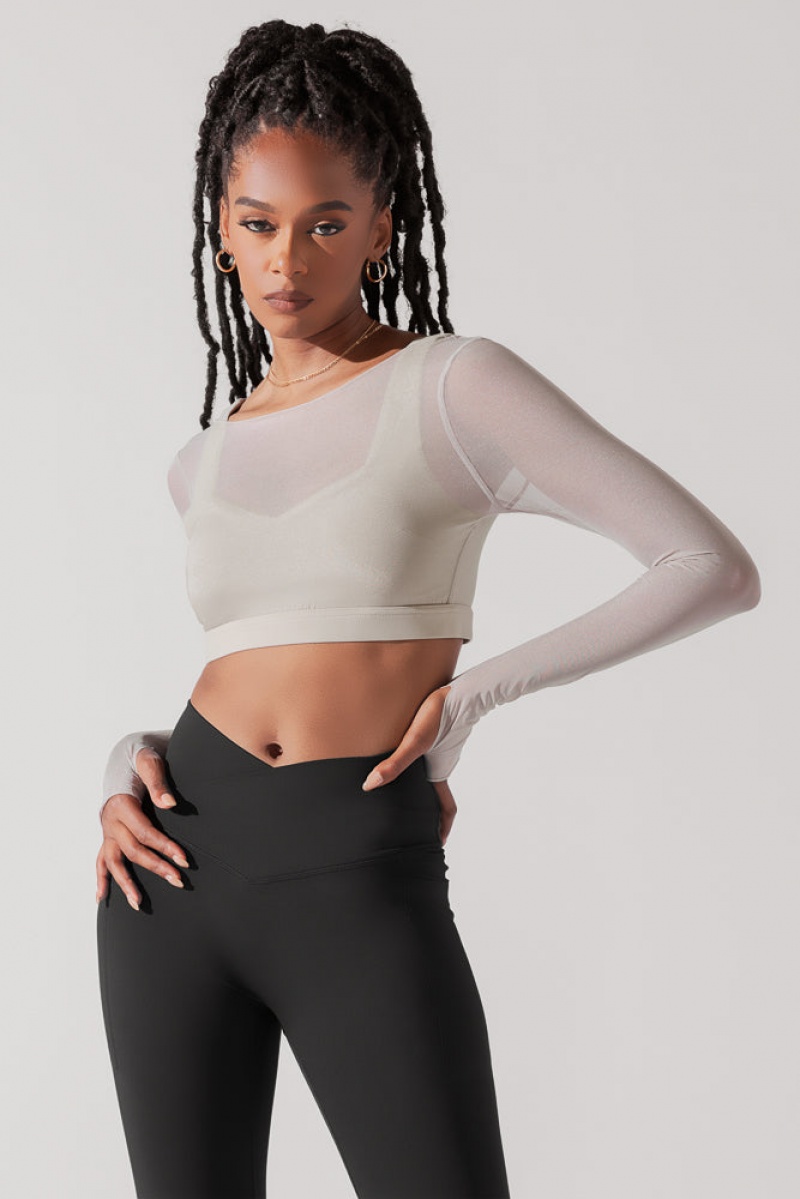 POPFLEX Coquette Long Sleeve Mesh Bra Šedé | BAVR48395