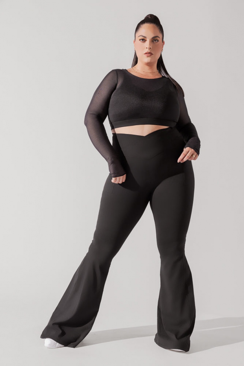 POPFLEX Coquette Long Sleeve Mesh Bra Černé | SKAO46723