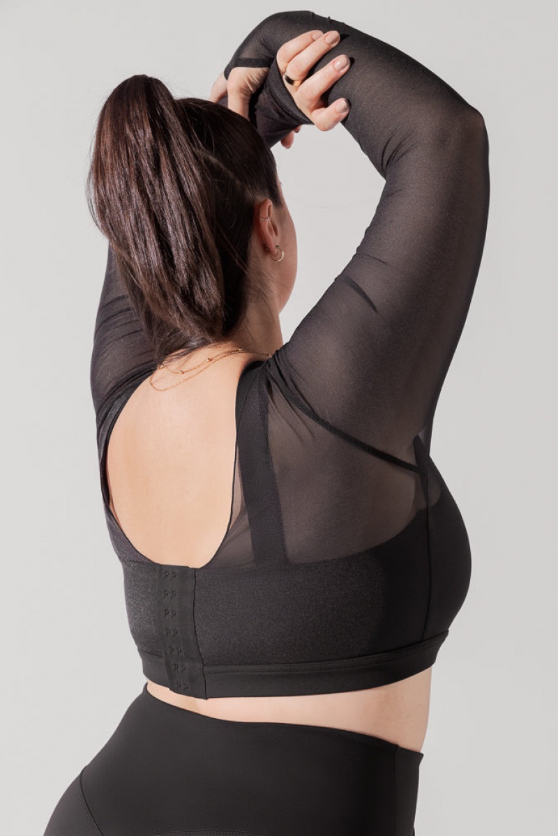 POPFLEX Coquette Long Sleeve Mesh Bra Černé | SKAO46723