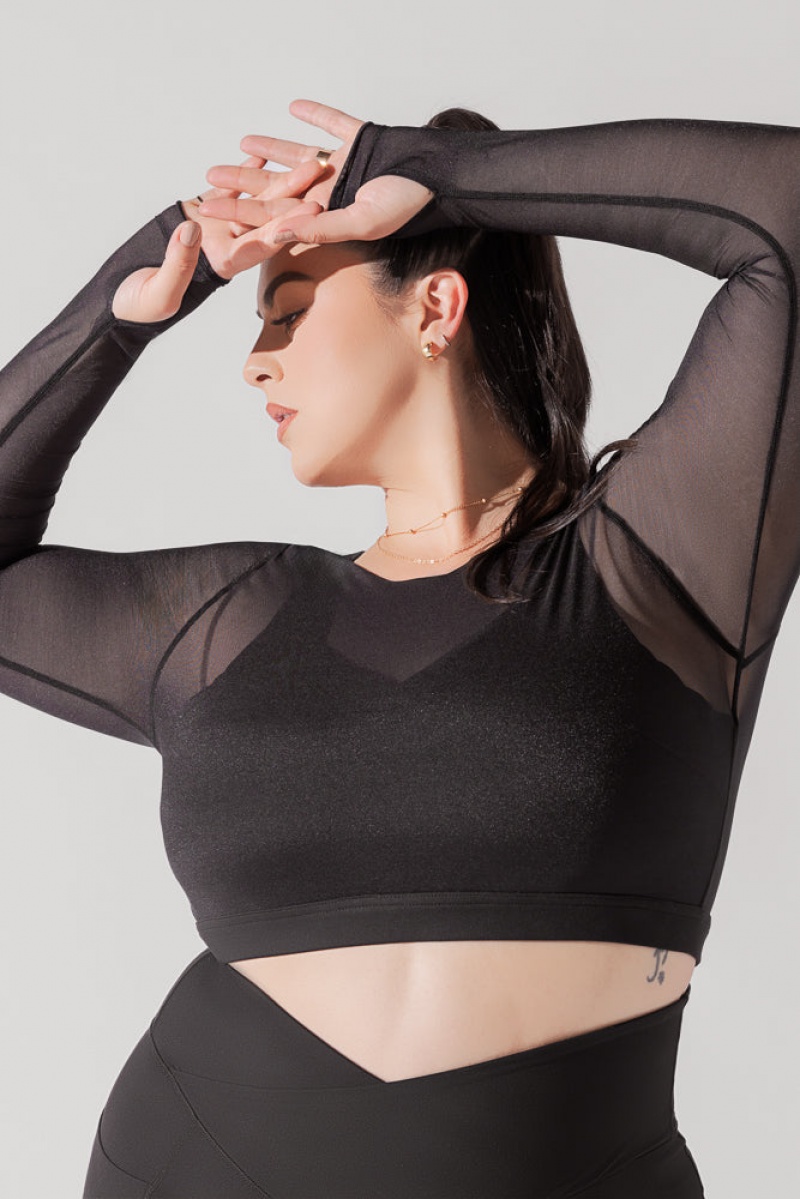 POPFLEX Coquette Long Sleeve Mesh Bra Černé | SKAO46723