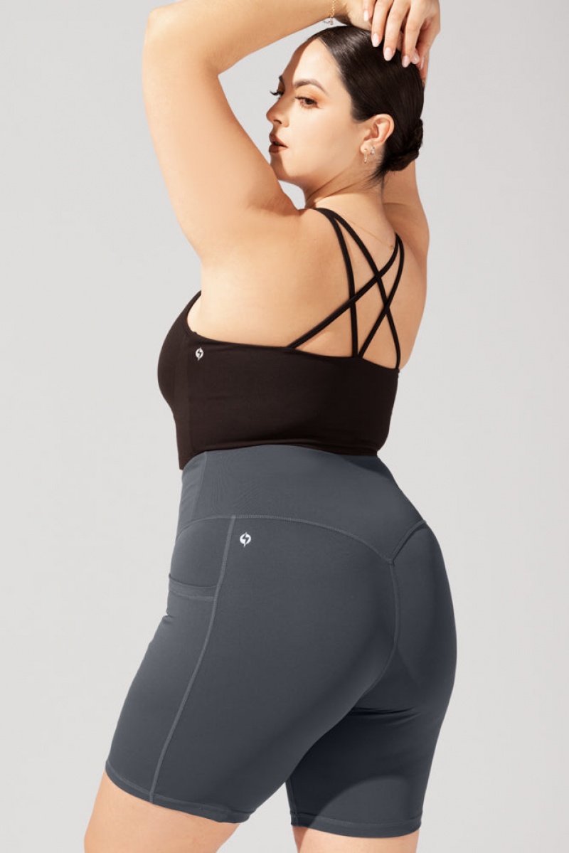 POPFLEX Crisscross Hourglass® Cyklistické Krátké with Pockets (Pet Hair Resistant) Šedé | ZCEK98643