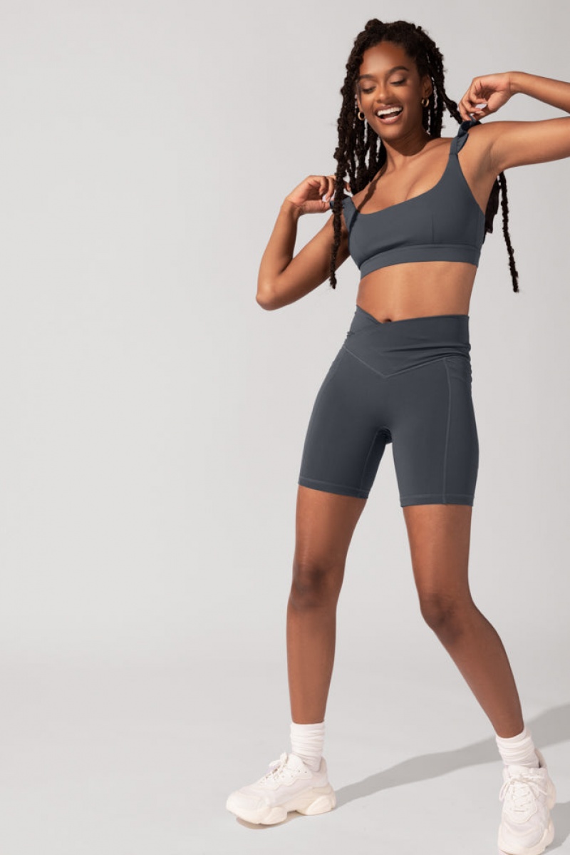 POPFLEX Crisscross Hourglass® Cyklistické Krátké with Pockets (Pet Hair Resistant) Šedé | ZCEK98643