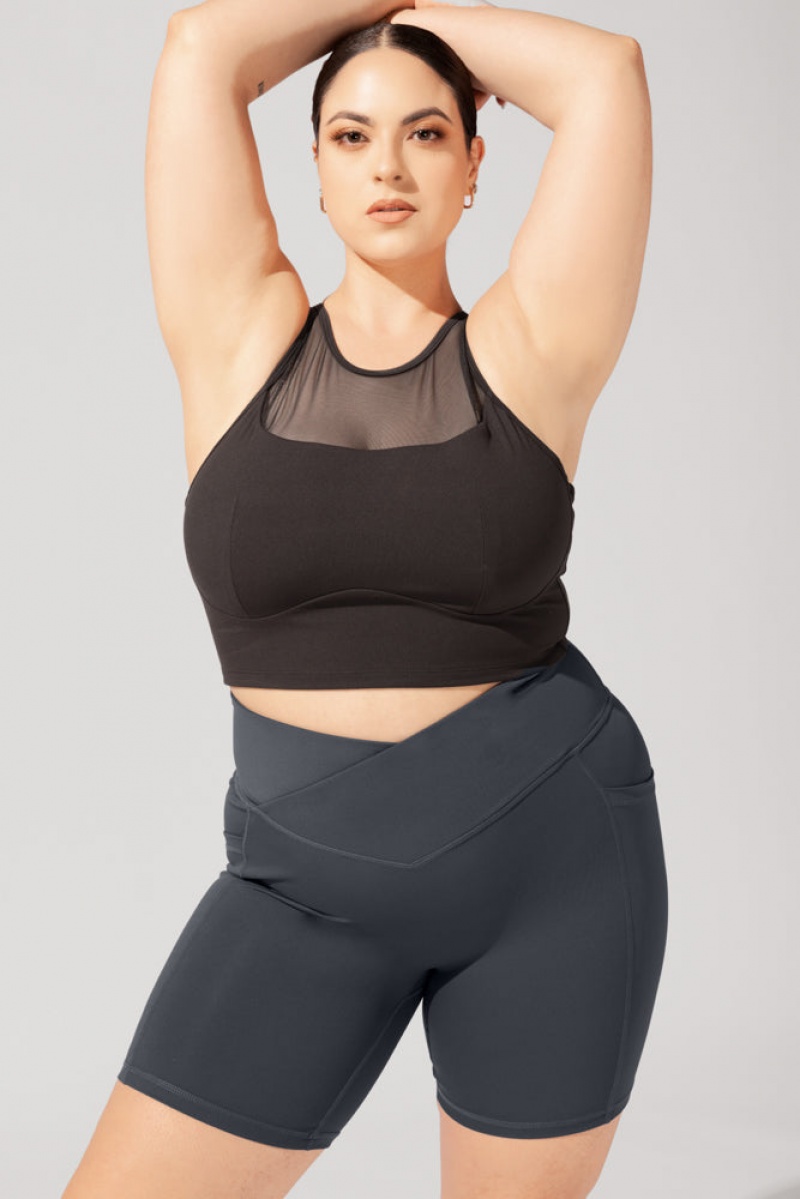 POPFLEX Crisscross Hourglass® Cyklistické Krátké with Pockets (Pet Hair Resistant) Šedé | ZCEK98643