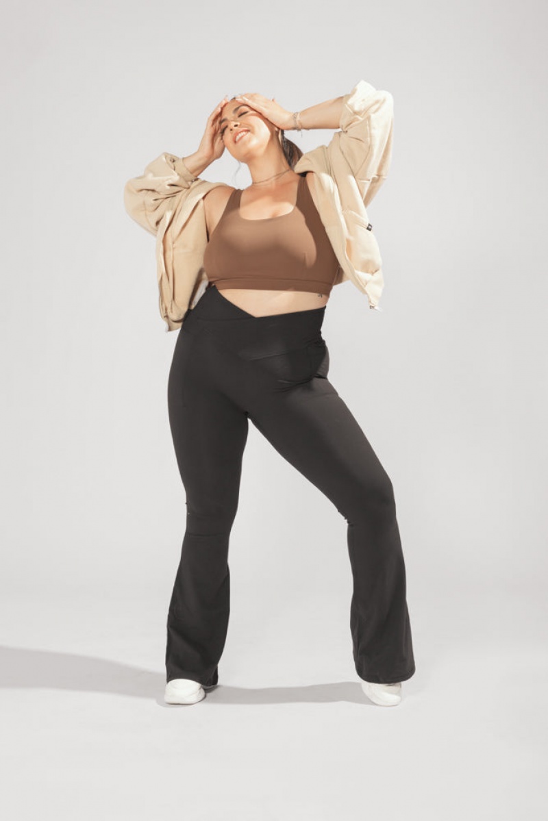 POPFLEX Crisscross Hourglass® Flared Leggings with Pockets (Soft Touch) Černé | SLKI65412
