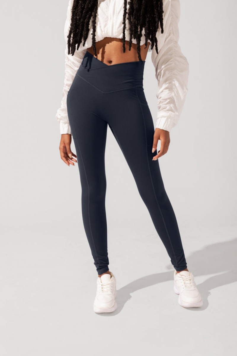 POPFLEX Crisscross Hourglass® Leggings with Pockets (Soft Touch) Tmavě Blankyt | BQMS95210