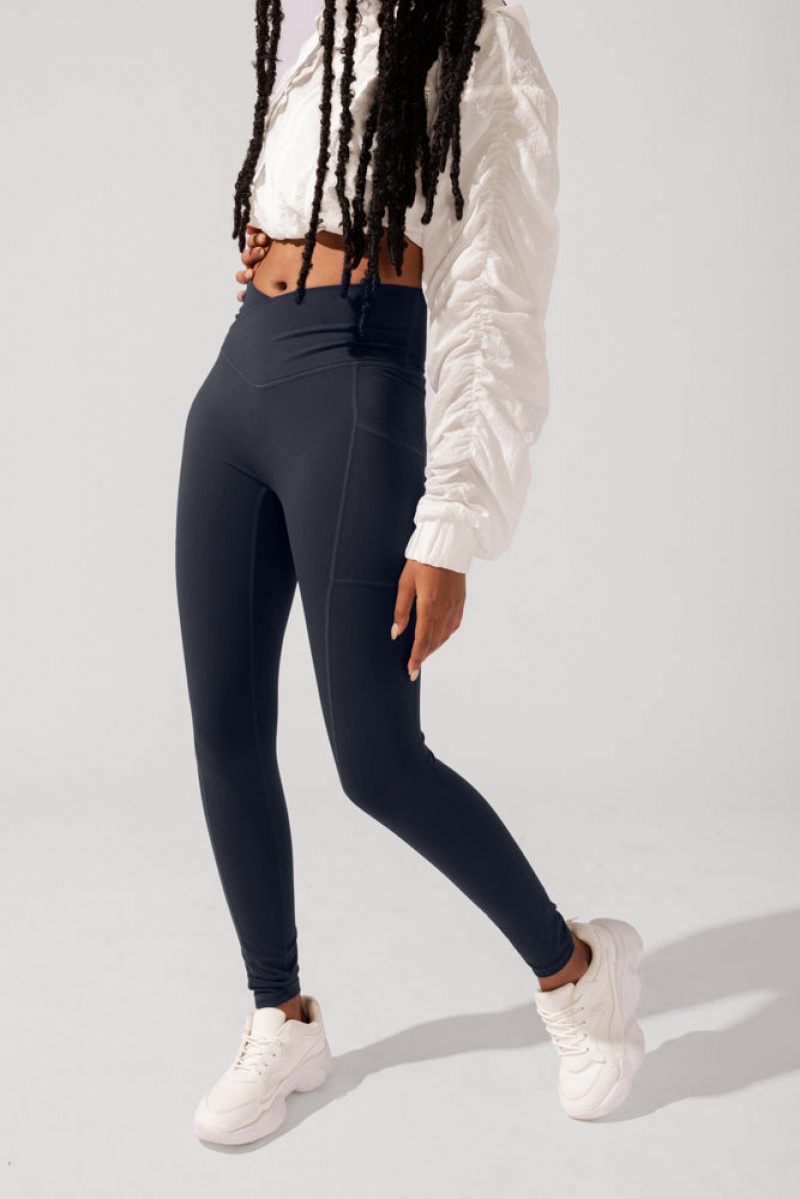 POPFLEX Crisscross Hourglass® Leggings with Pockets (Soft Touch) Tmavě Blankyt | BQMS95210