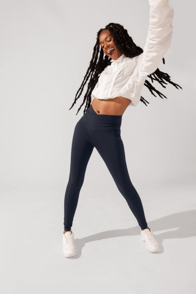 POPFLEX Crisscross Hourglass® Leggings with Pockets (Soft Touch) Tmavě Blankyt | BQMS95210