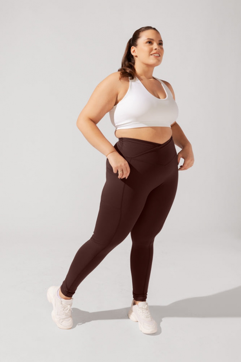 POPFLEX Crisscross Hourglass® Leggings with Pockets (Soft Touch) French Roast | FPYK94207