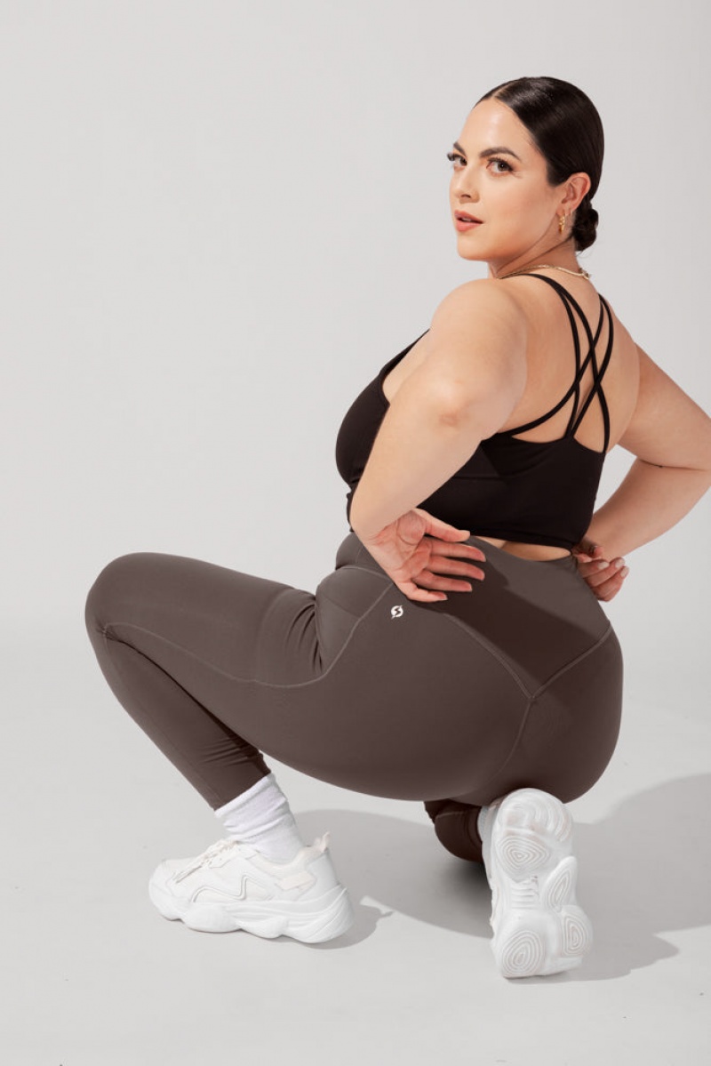 POPFLEX Crisscross Hourglass® Leggings with Pockets (Pet Hair Resistant) Cold Brew | PQUY29738