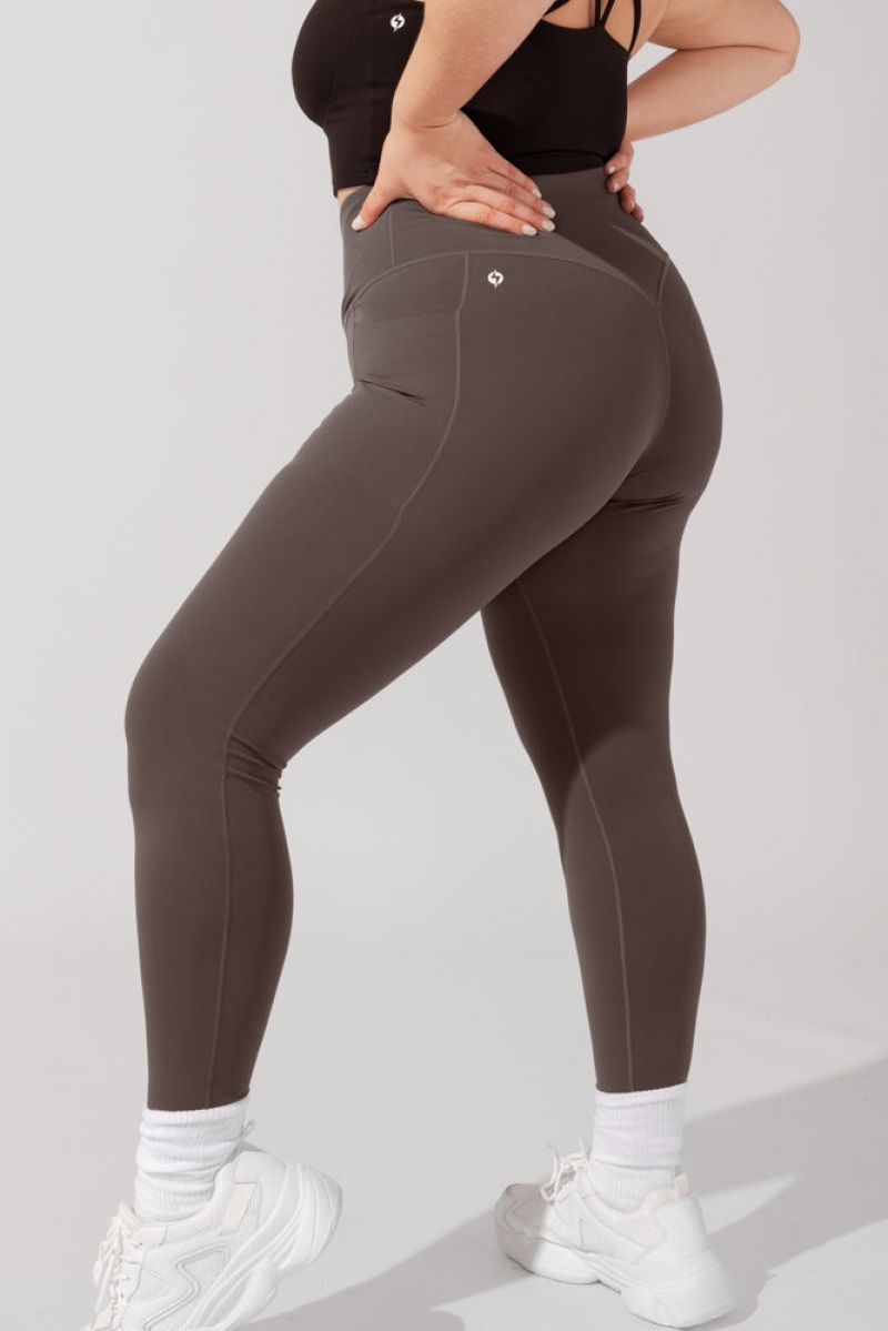 POPFLEX Crisscross Hourglass® Leggings with Pockets (Pet Hair Resistant) Cold Brew | PQUY29738