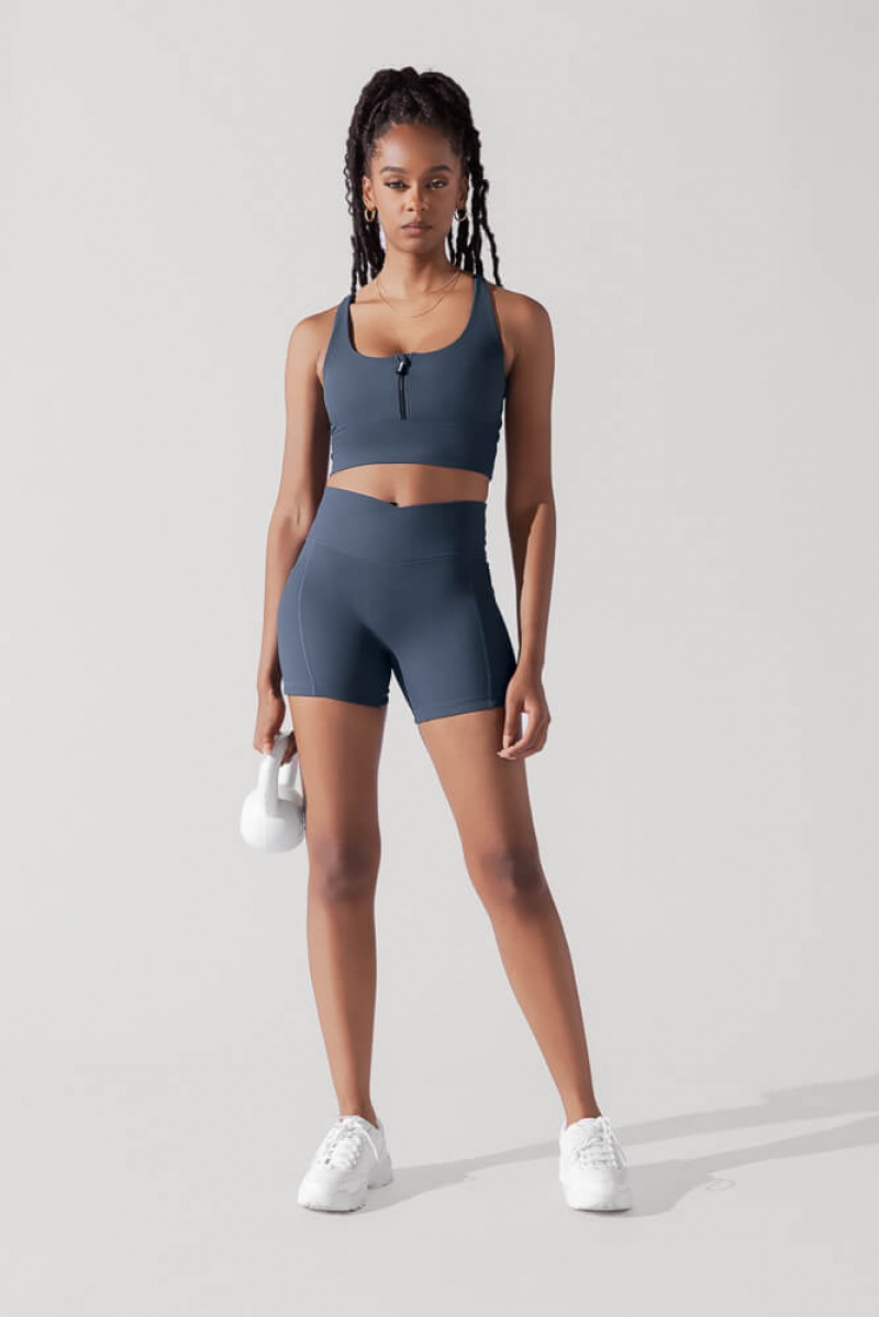 POPFLEX Crisscross Hourglass® Midi Shorts with Pockets (Žebrovaný) Tmavě Blankyt | YJSK09647