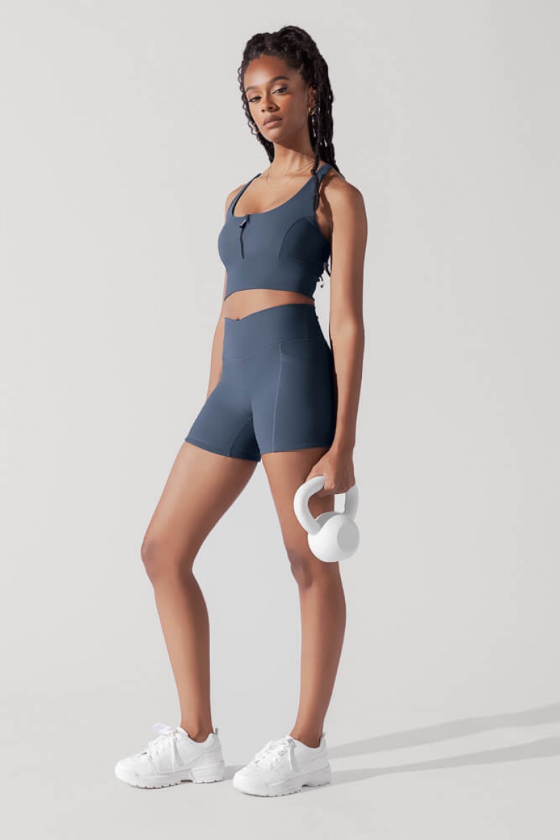POPFLEX Crisscross Hourglass® Midi Shorts with Pockets (Žebrovaný) Tmavě Blankyt | YJSK09647