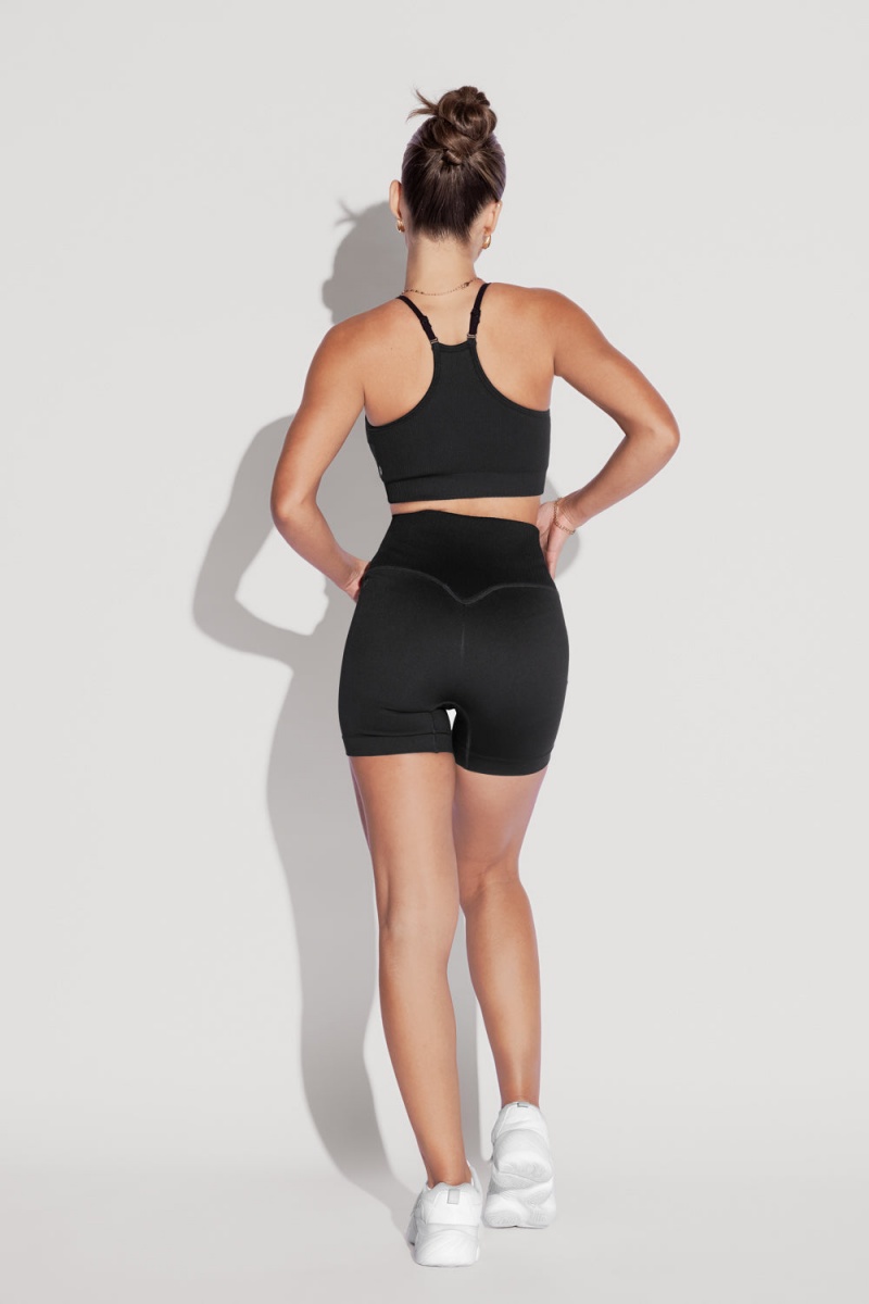 POPFLEX Crisscross Hourglass® Seamless Midi Shorts Černé | QSUA82743