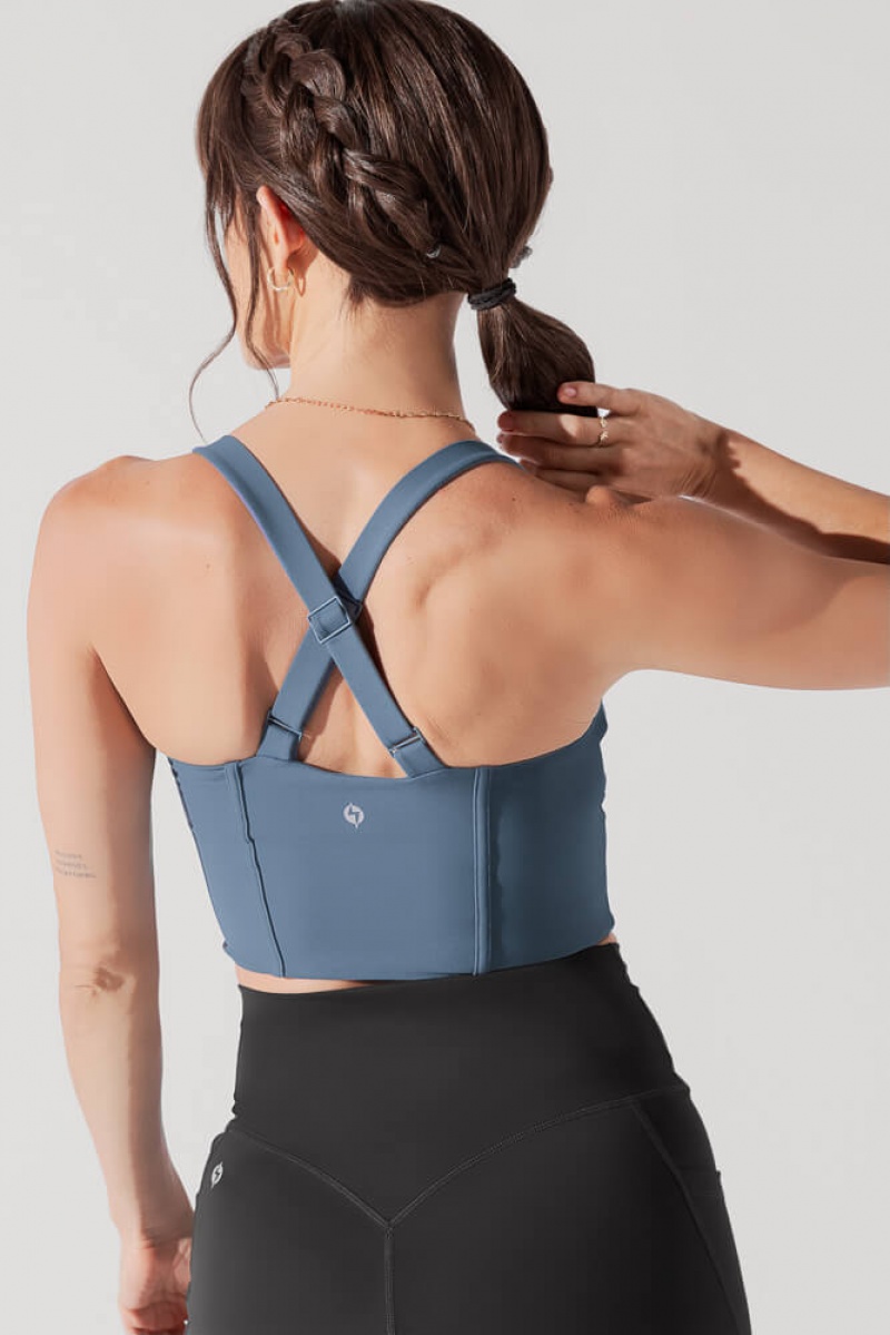 POPFLEX Daphne Corset Crop Top Indigo | PEOS40729
