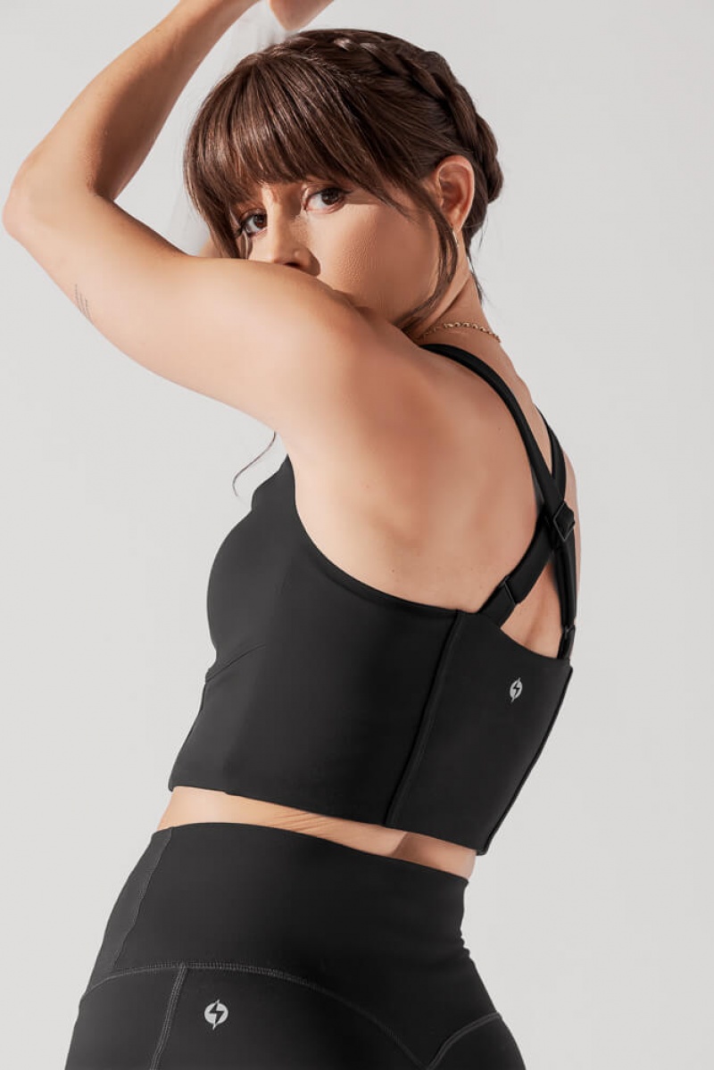 POPFLEX Daphne Corset Crop Top Černé | LROU91834