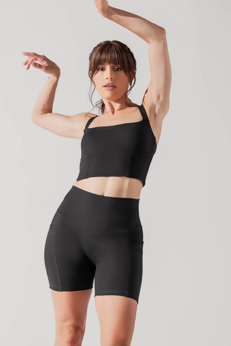 POPFLEX Daphne Corset Crop Top Černé | LROU91834
