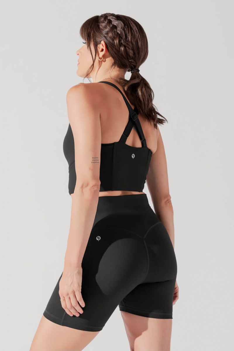 POPFLEX Daphne Corset Crop Top Černé | LROU91834
