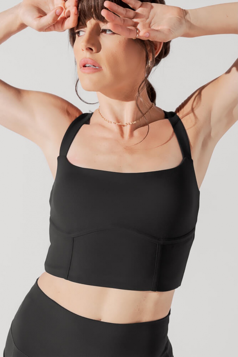 POPFLEX Daphne Corset Crop Top Černé | LROU91834