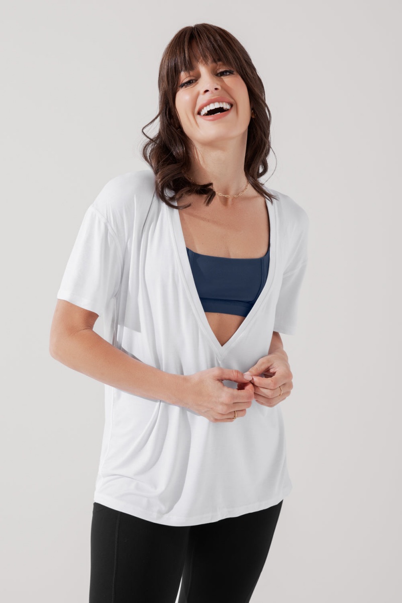 POPFLEX Daring Deep V Tee Bílé | GTMW39210