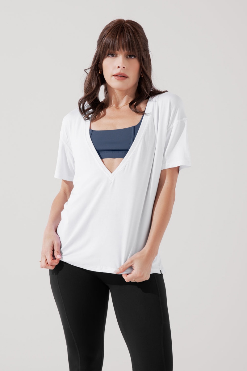POPFLEX Daring Deep V Tee Bílé | GTMW39210
