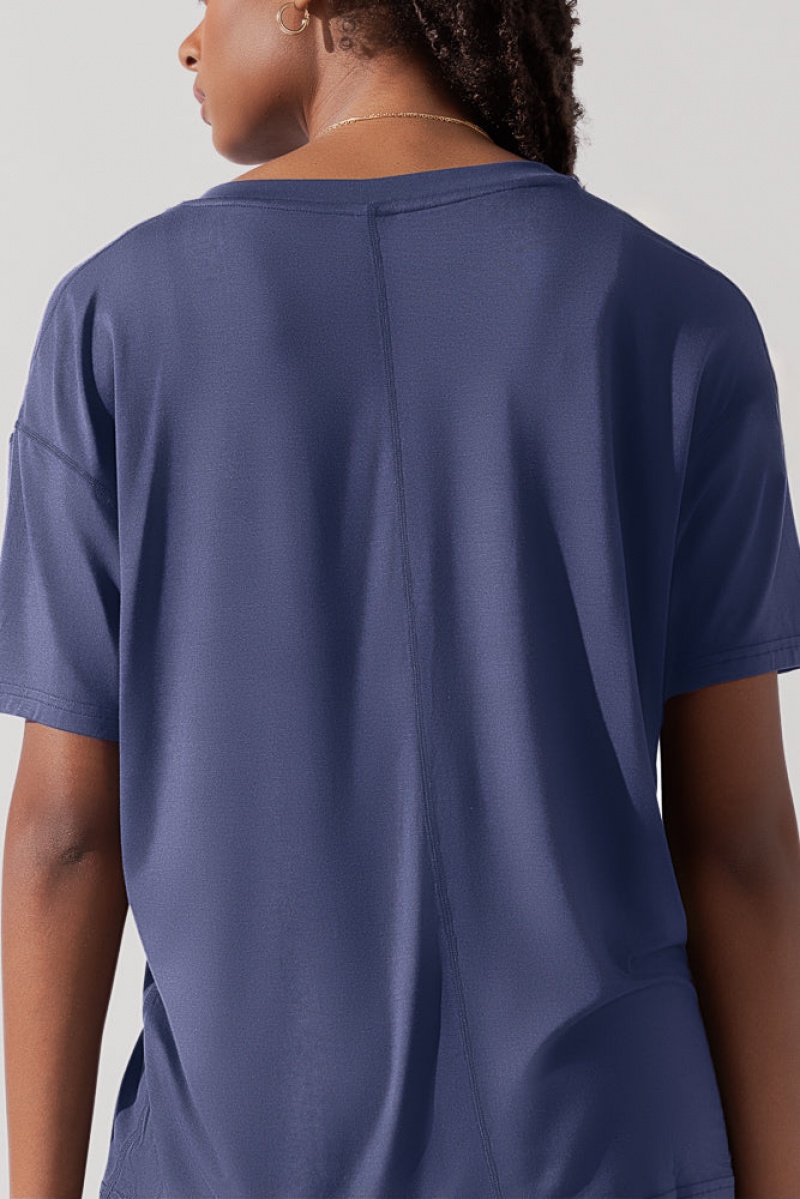 POPFLEX Daring Deep V Tee Tmavě Tmavě Blankyt | QRLI31592