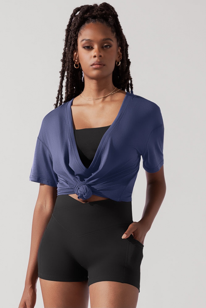 POPFLEX Daring Deep V Tee Tmavě Tmavě Blankyt | QRLI31592