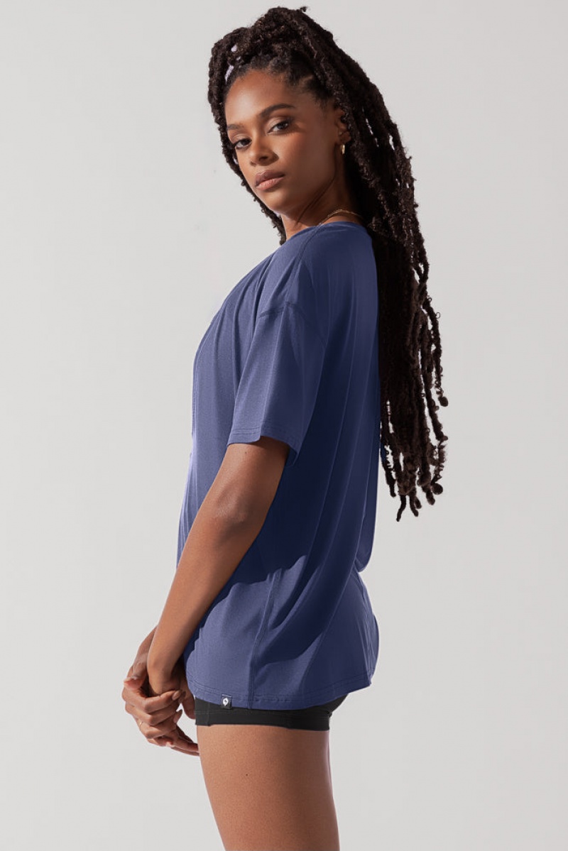 POPFLEX Daring Deep V Tee Tmavě Tmavě Blankyt | QRLI31592