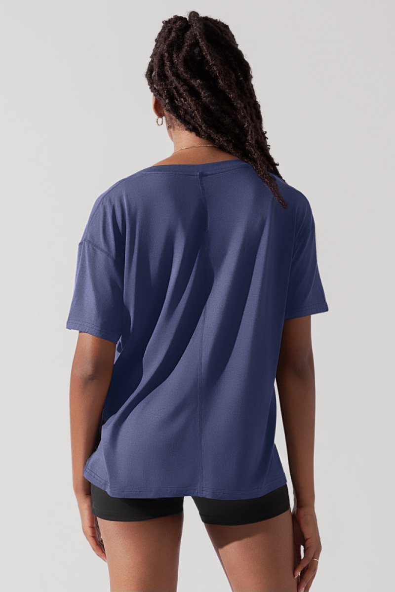POPFLEX Daring Deep V Tee Tmavě Tmavě Blankyt | QRLI31592